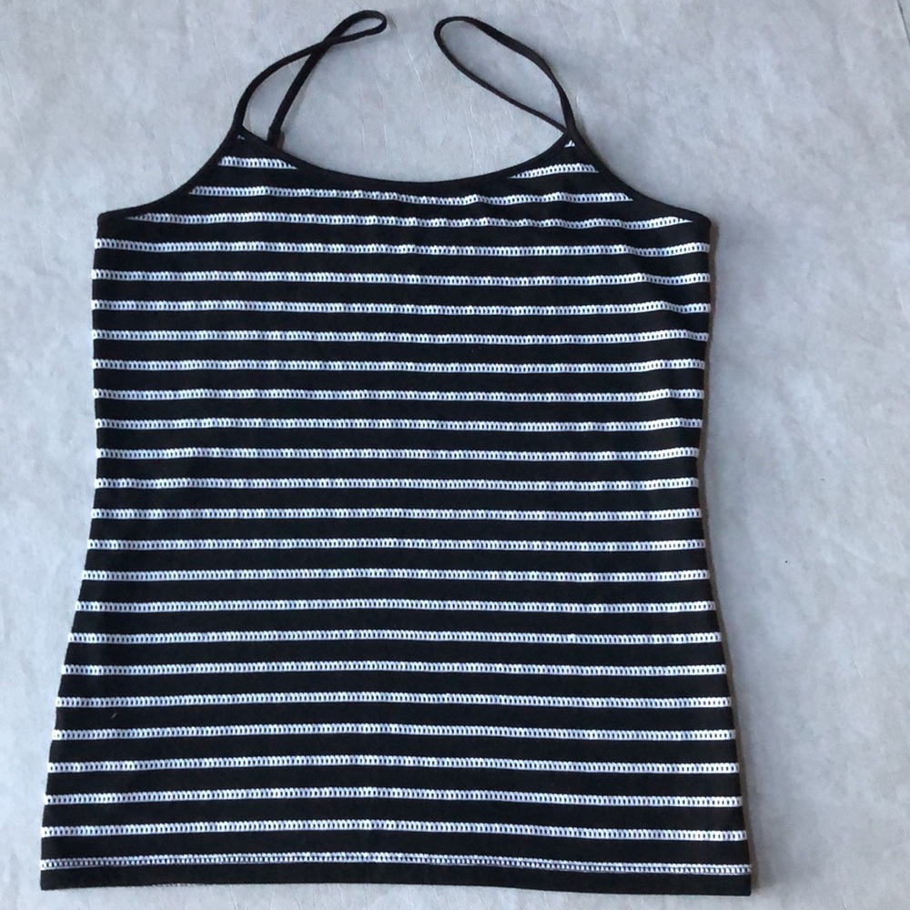 LOFT Black With White Stripes Adjustable Spaghetti Strap Camisole Tank Size S - Picture 8 of 13